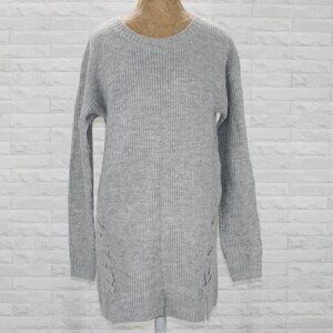 GAP Sweater Wool Blend Lace Up Detail Knit Long Neutral Gray Oversized M